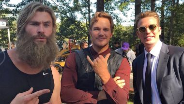 Avengers: Endgame BTS Still: Chris Hemsworth, Chris Pratt and Chris Evans Pose Together and Marvel Fans Can't Get Over this 'Beautiful Trinity'