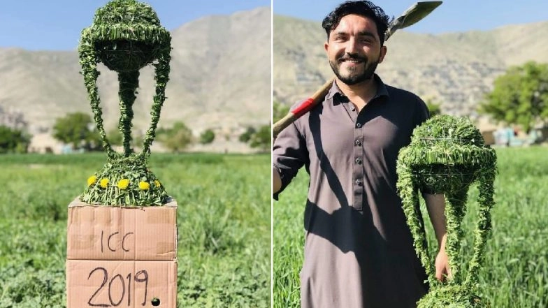 ICC Cricket World Cup 2019: Afghanistan Captain Gulbadin Naib’s Brother Sharaf Naib Made World Cup Trophy From Grass (View Pics)