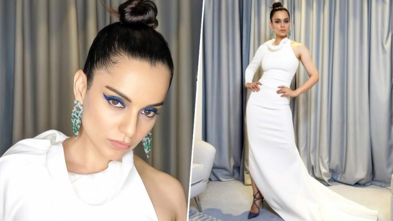 Cannes 2019: Kangana Ranaut Looks Ravishing in a White Single-Sleeved Gown and Blue Winged Eyeliner at the Chopard Party – See Pics