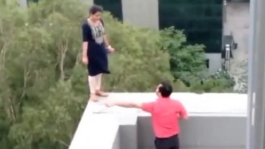 Gurugram Woman Attempts Sholay-Style Suicide Stunt in Cyber City After Being Fired From Job, Watch Video