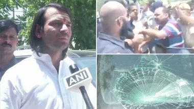 Tej Pratap Yadav's 'Security Guards' Thrash Camera Person in Patna For Allegedly Breaking His Car Windscreen; Watch Video