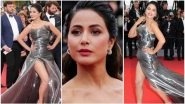 Cannes 2019: Hina Khan Rocks a Grey-Coloured Thigh-High Slit Gown, TV Actress&rsquo; Chic Statement Mesmerizes Fans! See Pics