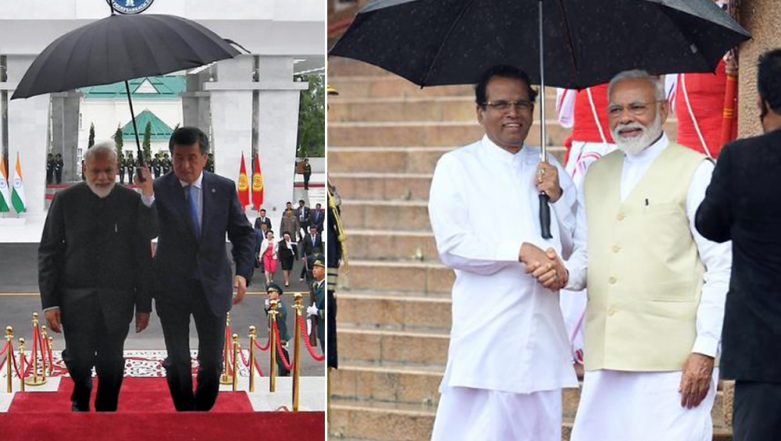PM Modi deeply touched after Kyrgyzstan, Sri Lankan presidents personally hold  umbrella for him - News Nation English