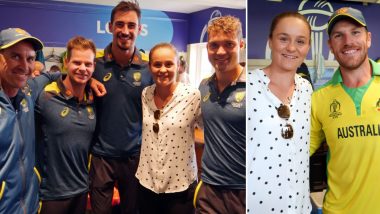 Australian Team Celebrate With World No. 1 Female Tennis Player Ash Barty After Defeating England in ICC CWC 2019 ENG vs AUS Match