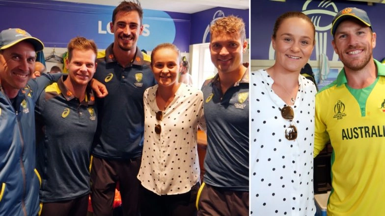 Australian Team Celebrate With World No. 1 Female Tennis Player Ash Barty After Defeating England in ICC CWC 2019 ENG vs AUS Match