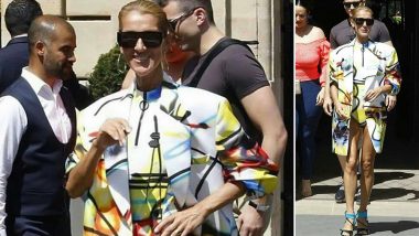 Celine Dion Shows Off Her Tanned Long Legs in a Printed Leotard and Jacket on the Streets of Paris! (See Pictures)
