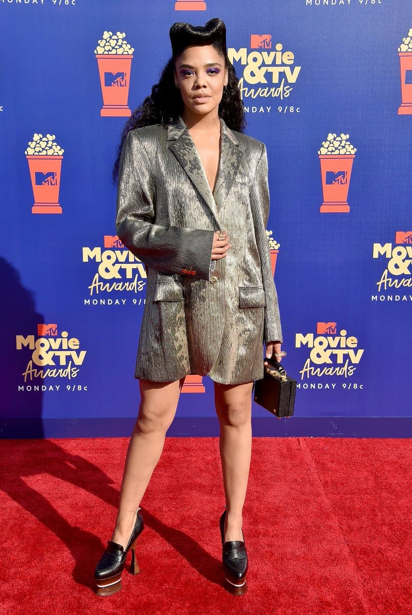 MTV Awards 2019 Red Carpet: Tessa Thompson, Brie Larson, Dwayne Johnson ...