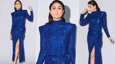 Kareena Kapoor Looks Super-Hot in a Blingy Blue Thigh-High Slit Gown- View Pics