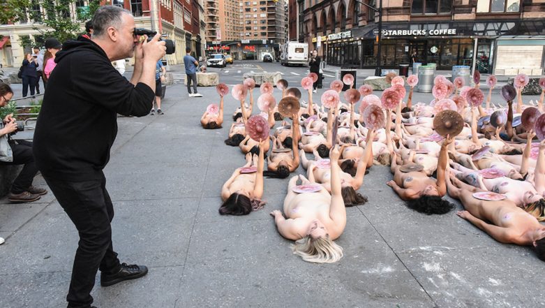 Naked demonstrators protest censorship at Facebook and Instagram