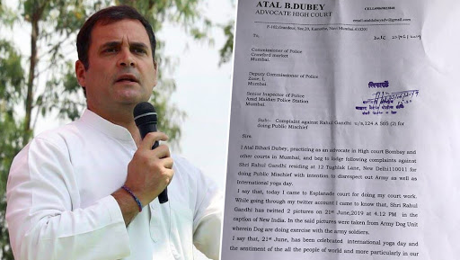 FIR Against Rahul Gandhi For Posting Army Dog Squad Pic on International Day of Yoga 2019 by Mumbai Lawyer Atal Bihari Dubey