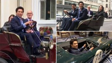 Sachin Tendulkar Drives 119-Year-Old Car in England With Wife Anjali Besides Him, Watch Little Master Drive Like a Pro