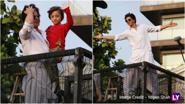 Eid Mubarak 2019 From Shah Rukh Khan, AbRam! View HD Photos of Father-Son Duo Greeting Fans Outside Mannat on Eid al-Fitr