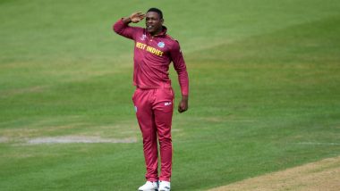 Sheldon Cottrell Salute Celebration Video: Watch Pacer Celebrate in His Unique Style As He Makes Early Inroads During AUS vs WI ICC Cricket World Cup 2019 Match
