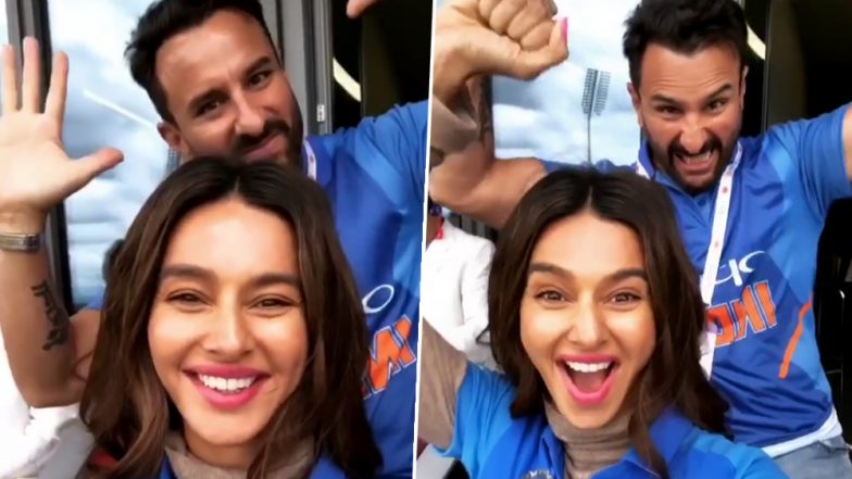 ICC World Cup 2019 India Vs Pakistan: Saif Ali Khan Excitedly Cheers for the 'Men In Blue' With Shibani Dandekar at Old Trafford (Watch Video)