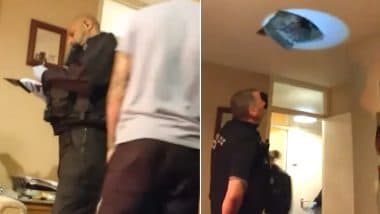 Man Hides From Police in Attic, Funny Viral Video From Rochdale Shows Him Falling In Front of the Cops After the Ceiling Breaks