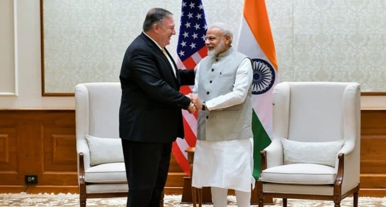 US Secretary of State Mike Pompeo Meets PM Narendra Modi, EAM S Jaishankar in New Delhi; Terrorism, H1B Visa, Russia Arms Deal In Focus US Secretary of State Mike Pompeo Meets PM Narendra Modi, EAM S Jaishankar in New Delhi; Terrorism, H1B Visa, Russia Arms Deal In Focus