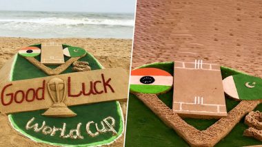India vs Pakistan, ICC CWC 2019: Artist Sudarsan Pattnaik Is Cheering for Men in Blue With Superb Sand Art at Puri Beach; See Pic