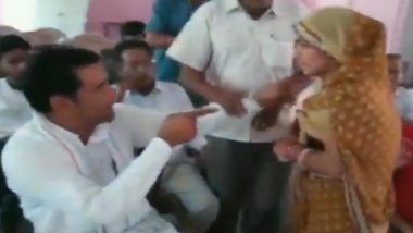 Rajasthan: Panchayat Samiti Member Hansa Verma Hits Male Counterpart Rakesh Kaswan in Jhunjhunu; Watch Video