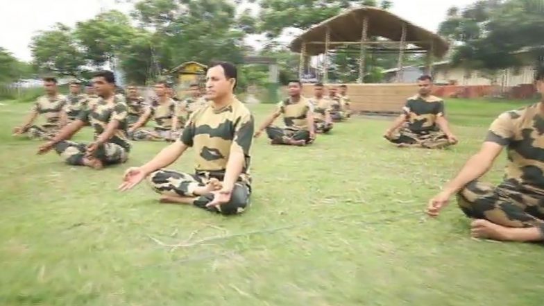 International Day of Yoga 2019: BSF Jawans Perform Yoga on Bank of River Brahmaputra in Assam