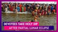 Uttar Pradesh: Devotees Take Holy Dip in River Ganga After Partial Lunar Eclipse
