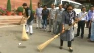 Hema Malini, Anurag Thakur Sweep Parliament Premises As Part of Swachh Bharat Abhiyan; Watch Video