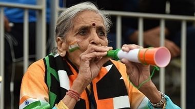 Charulata Patel, Team India Superfan, Spotted During India vs New Zealand CWC 2019 Semi-Final Match Blowing Her Trademark Vuvuzela in Manchester, See Pic