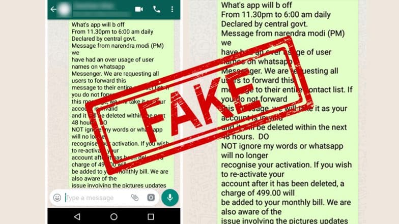 WhatsApp Usage to be Time-Restricted by Modi Government? Charge of Rs 499 Per Month to be Levied? Here's a Fact Check