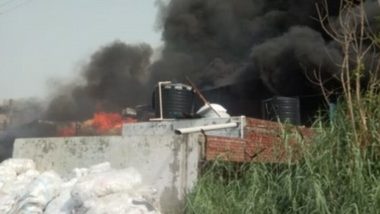 Fire Breaks Out at Factory in Noida Special Economy Zone in Uttar Pradesh, Firefighters at Spot