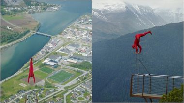 Highest Handstand! Norway Gymnast Performs Death-Defying Stunt at 1300 Ft on Rampestreken Viewpoint to Mark His 40th Birthday, Watch Video