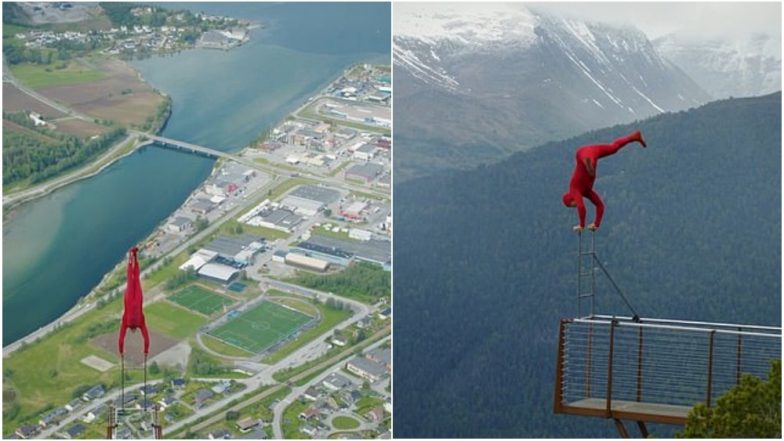 Highest Handstand! Norway Gymnast Performs Death-Defying Stunt at 1300 Ft on Rampestreken Viewpoint to Mark His 40th Birthday, Watch Video