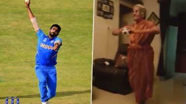 Old Lady Emulating Jasprit Bumrah’s Uncanny Bowling Action During CWC 2019 Is Ruling the Internet (Watch Video)