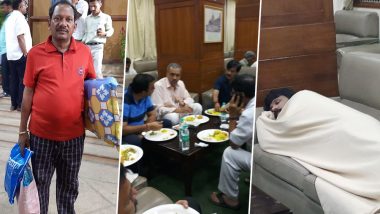 Karnataka Political Drama: Photo of BJP MLA Prabhu Chavan Carrying Pillow and Blanket to Assembly Goes Viral, Legislators Clicked Having Dinner On 'Overnight' Dharna; See Pics