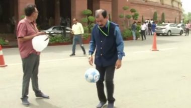 TMC MP and & Former Indian Football Team Captain Prasun Banerjee Plays Football in Parliament, Appeals PM Narendra Modi to Promote the Game