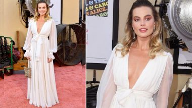 Margot Robbie Wows in Floral Dress & Pearl Heels at 2021 Golden