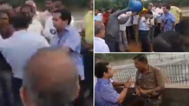 Maharashtra MLA Nitesh Rane Takes Cue From Vijayavargiya Jr, Attacks Govt Engineer With Mud on Bridge Near Mumbai-Goa Highway; Watch Video