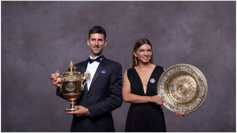 Wimbledon 2019 Champions’ Dinner: Novak Djokovic, Simona Halep Pose With Gentlemen’s Singles Trophy and Venus Rosewater Dish