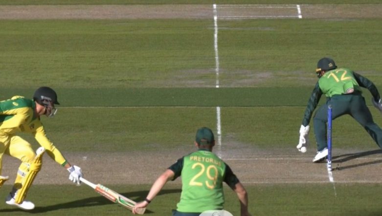 Quinton De Kock Does a MS Dhoni to Run-Out Marcus Stoinis during AUS vs SA CWC 2019 Game (Watch Video)