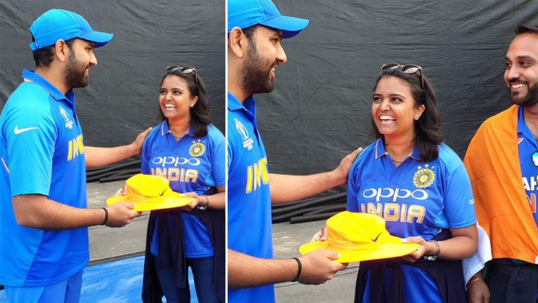 Rohit Sharma Gifts Signed Hat to Team India Fan Hit by His Shot During India vs Bangladesh ICC Cricket World Cup 2019 Match (See Pics)