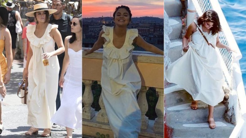 Cop or Drop: Selena Gomez In A Beige Maxi Dress During her Italian Rendezvous