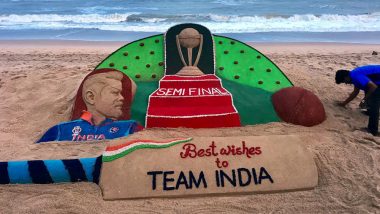 IND vs NZ, CWC 2019, Semi-Final: Sand artist Sudarsan Pattnaik Wishes Team India With a Beautiful Sand Art