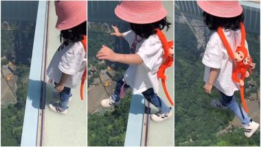 Brave 3-Year-Old Girl Walks on 300-Meter-High Glass Bridge in China, Netizens Impressed! (Watch Video)