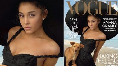 Ariana Grande Is a Bronzed-Up Goddess Posing With Her Dog Toulouse on Vogue August 2019 Cover