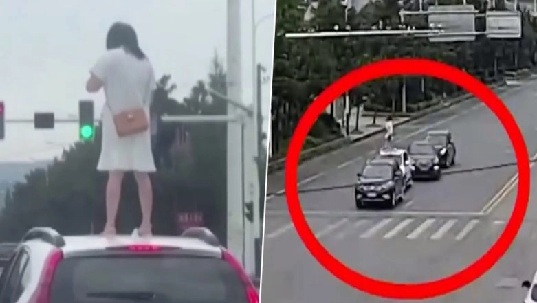 Wife Climbs on Car in Middle of Road After Fight With Husband, Watch Video