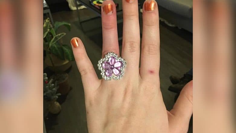 The bride-to-be revealed that her fiancé had sold their house to afford the purple diamond ring. 