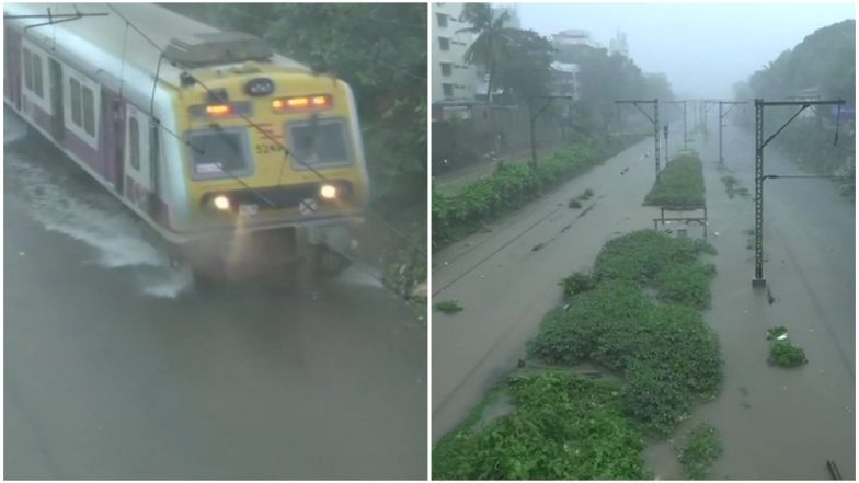 Mumbai Rains: Railway Tracks Submerged in Water at Sion and Matunga, Local Trains Delayed, School Kids Wade Through Water in Dadar; Watch Video