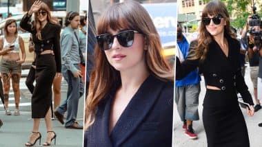 Yo or Hell No! Dakota Johnson Poses in Black Alessandra Rich Dress During The Peanut Butter Falcon Promotions