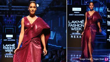 LFW Winter/Festive 2019: Pregnant Lisa Haydon Glows in a Pink Saree as Amit Aggarwal's Showstopper at Lakme Fashion Week (View Pics)