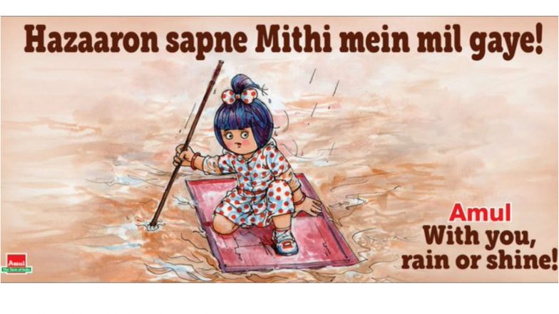 Mumbai Rains: Amul’s New Topical Is a Reminder of the Looming Danger of Overflowing Mithi River (View Pic)
