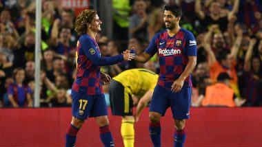 Antoine Griezmann's First Goal For Barcelona and Luis Suarez's Brace Help La Liga Giants Beat Napoli 4-0 in Club Friendlies