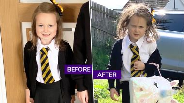 Scotland Mother Shares Hilarious Before And After Pics of Daughter's First Day at School And the Internet Can't Stop Laughing!